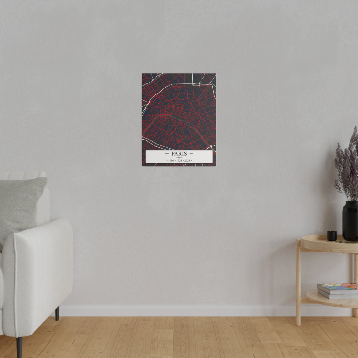 Paris, France 1900, 1924 & 2024, Color Map, Matte Canvas, Stretched, 0.75"