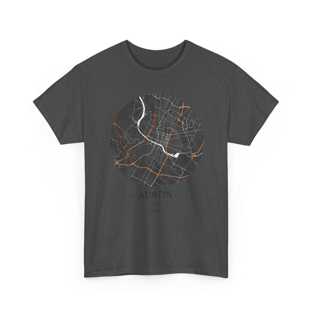 Austin, Texas 1839 Founders City Map Unisex Heavy Cotton Tee, Express Delivery available