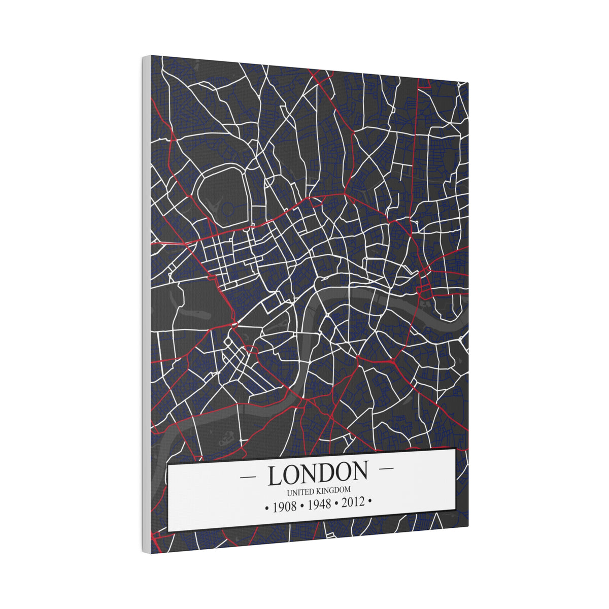 London, United Kingdom 1908, 1948 & 2012, Color Map, Matte Canvas, Stretched, 0.75"
