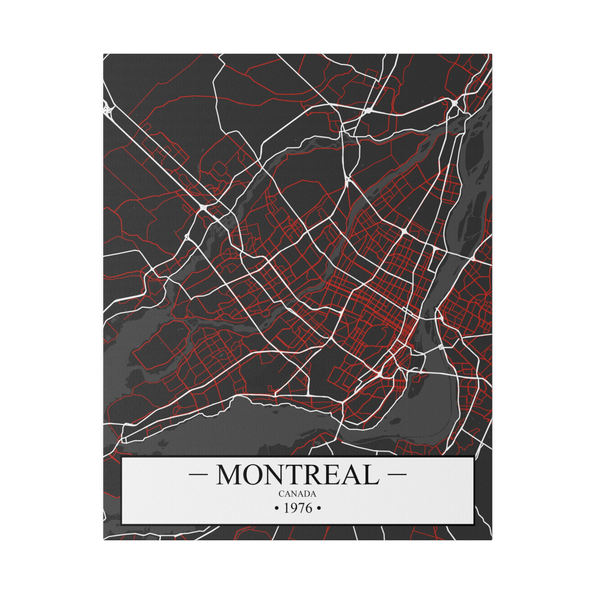 Montreal, Canada 1976, Color Map, Matte Canvas, Stretched, 0.75"
