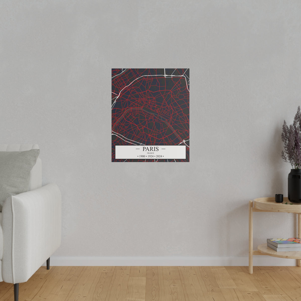 Paris, France 1900, 1924 & 2024, Color Map, Matte Canvas, Stretched, 0.75"