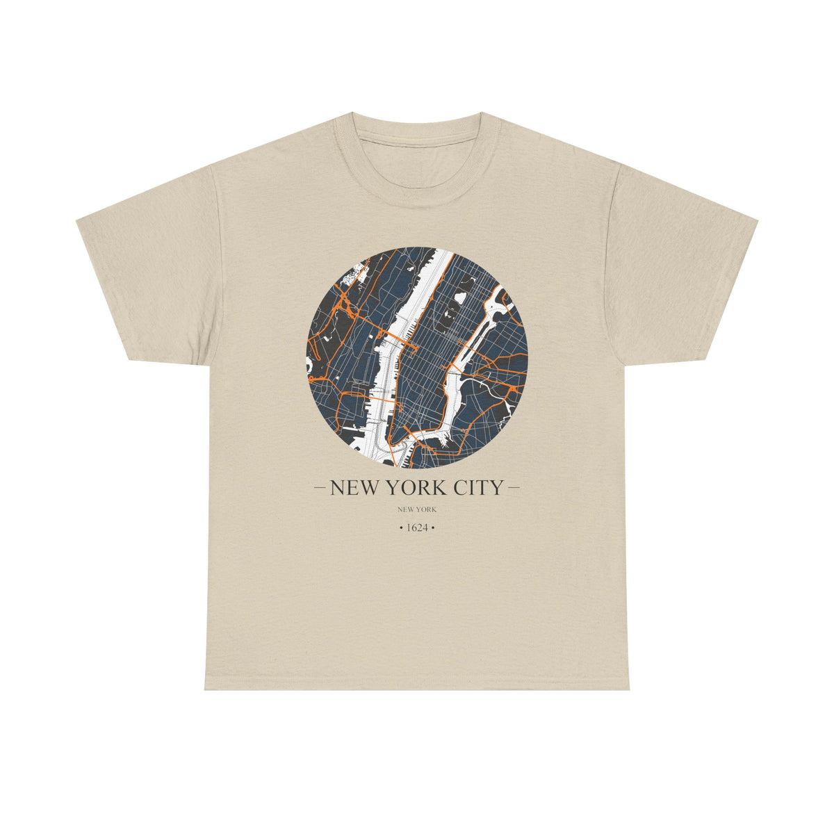 New York City, New York 1624 Founders City Map Unisex Heavy Cotton Tee, Express Delivery available