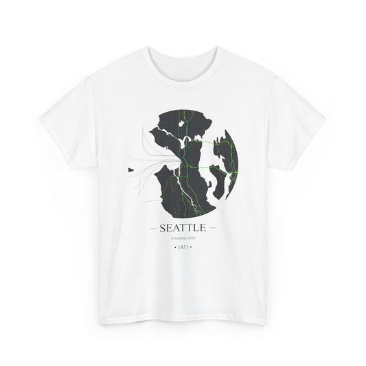 Seattle, Washington 1851 Founders City Map Unisex Heavy Cotton Tee, Express Delivery available