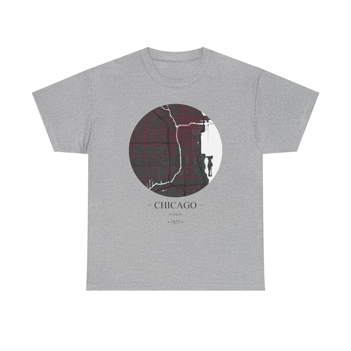 Chicago, Illinois 1837 Founders City Map Unisex Heavy Cotton Tee, Express Delivery available