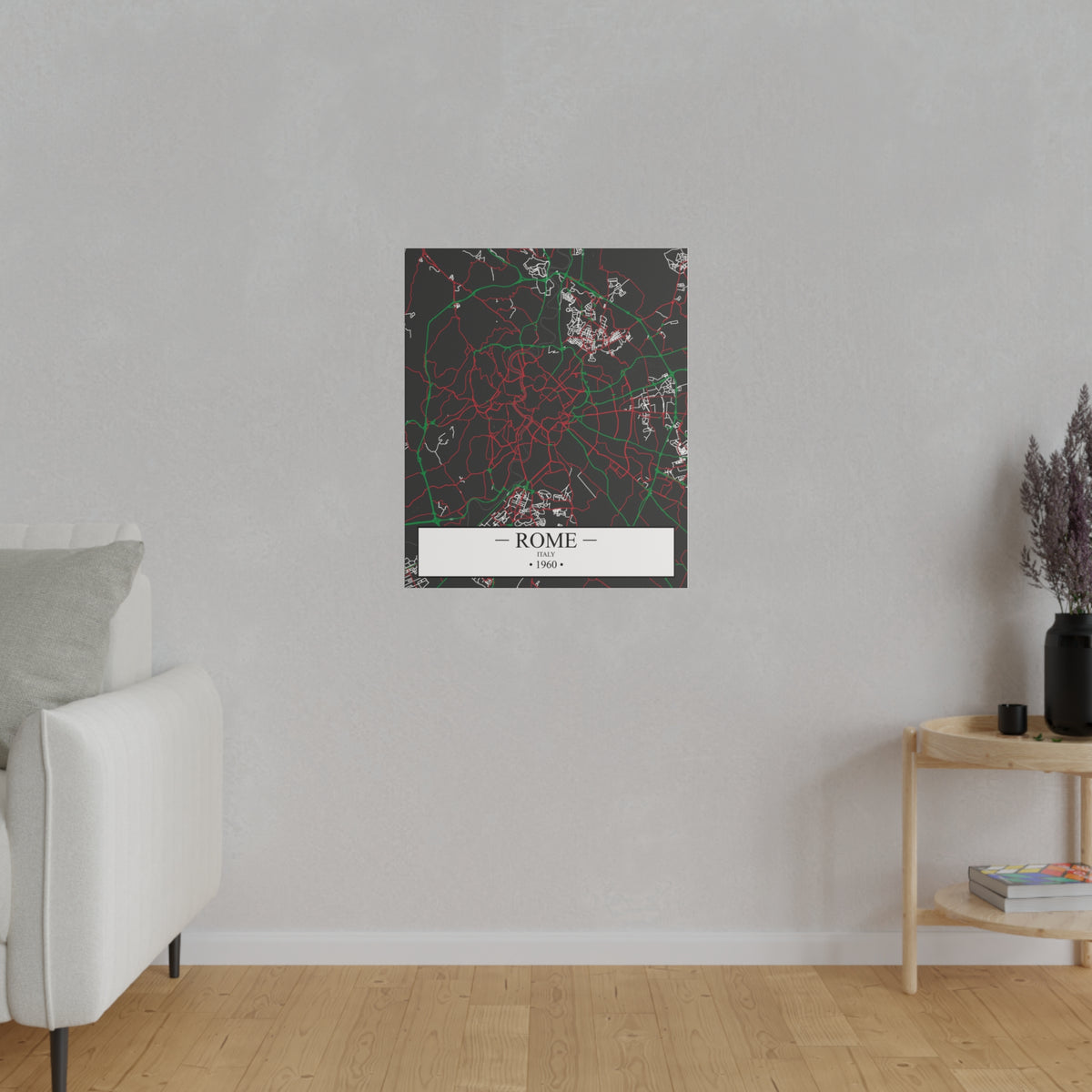 Rome, Italy 1960, Color Map, Matte Canvas, Stretched, 0.75"