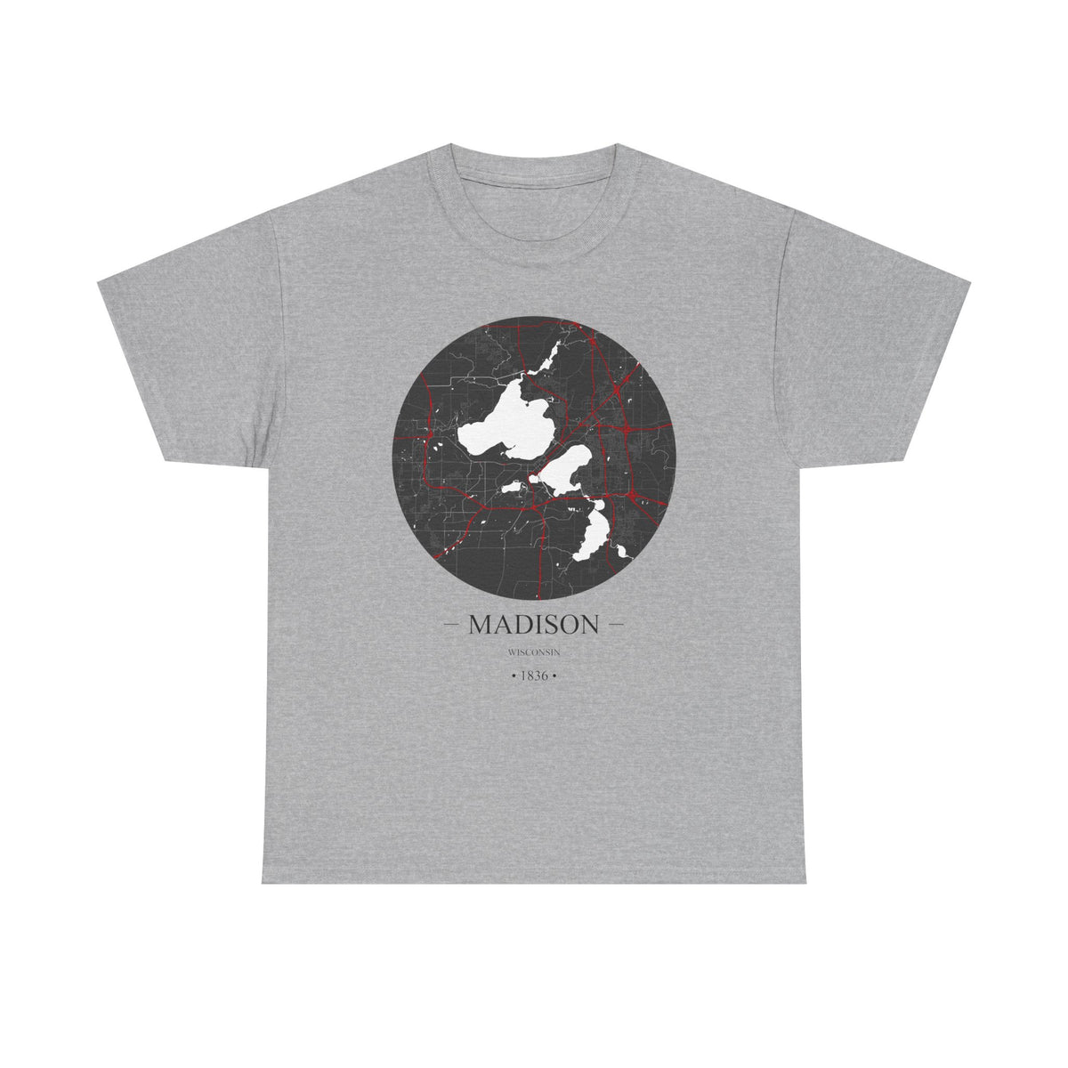 Madison, Wisconsin 1836 Founders City Map Unisex Heavy Cotton Tee, Express Delivery available