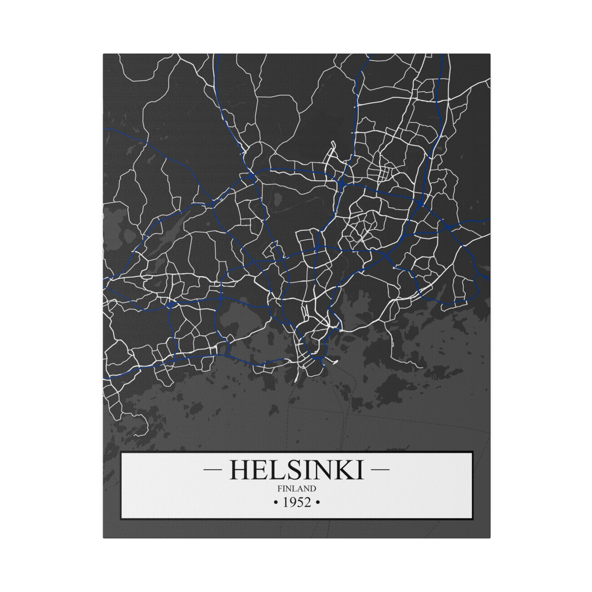 Helsinki, Finland 1952, Color Map, Matte Canvas, Stretched, 0.75"