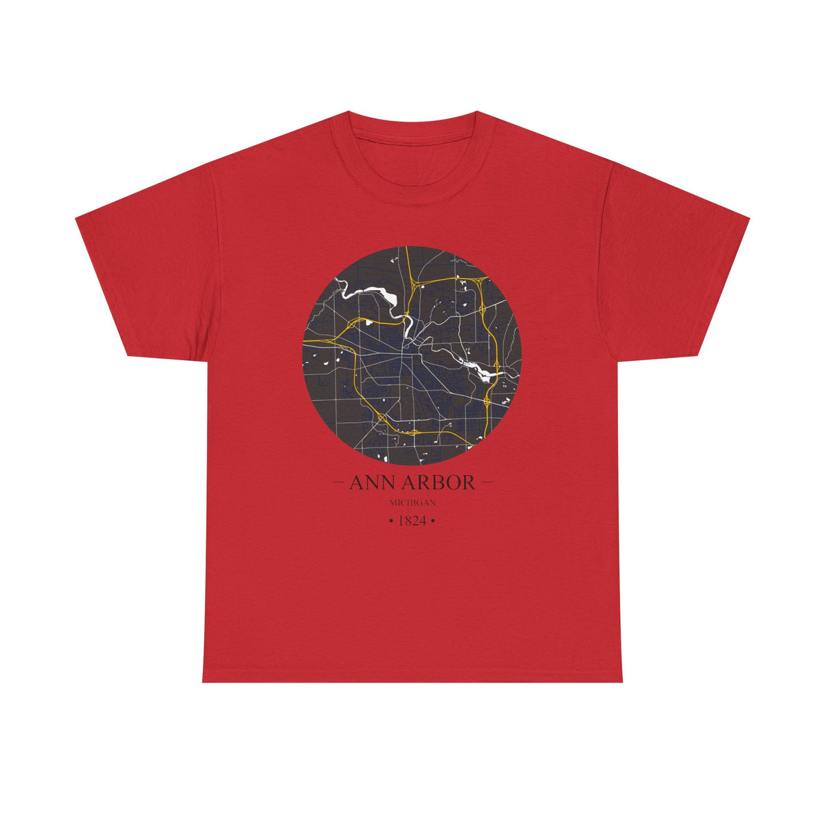 Ann Arbor, Michigan 1823 Founders City Map Unisex Heavy Cotton Tee, Express Delivery available