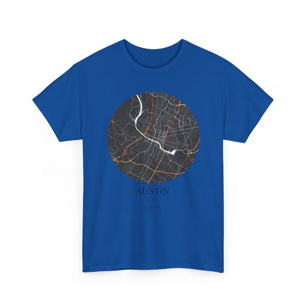 Austin, Texas 1839 Founders City Map Unisex Heavy Cotton Tee, Express Delivery available