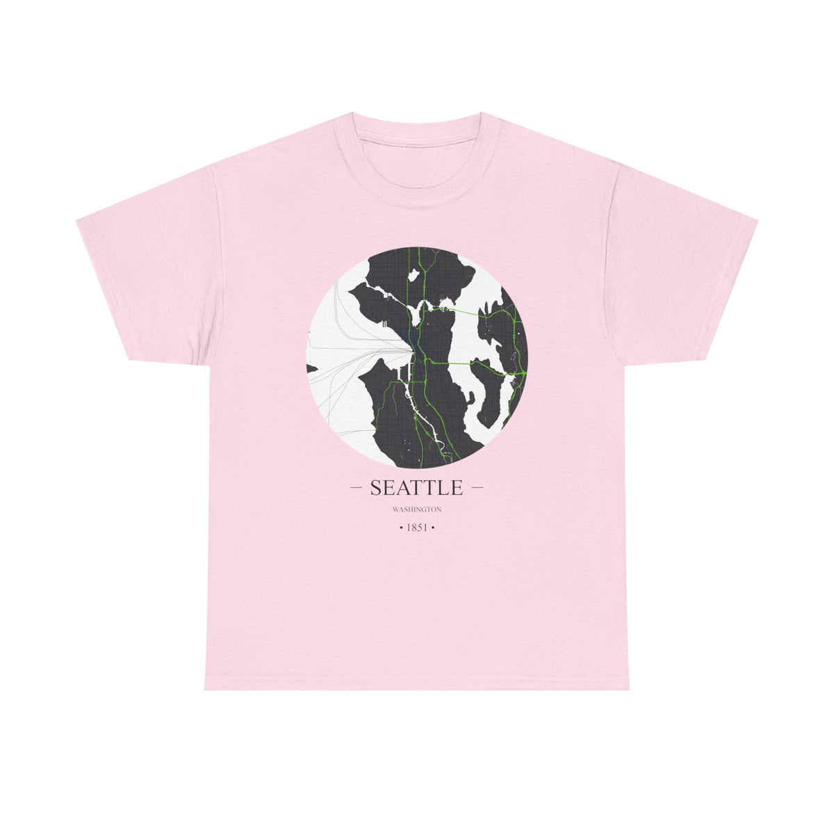 Seattle, Washington 1851 Founders City Map Unisex Heavy Cotton Tee, Express Delivery available