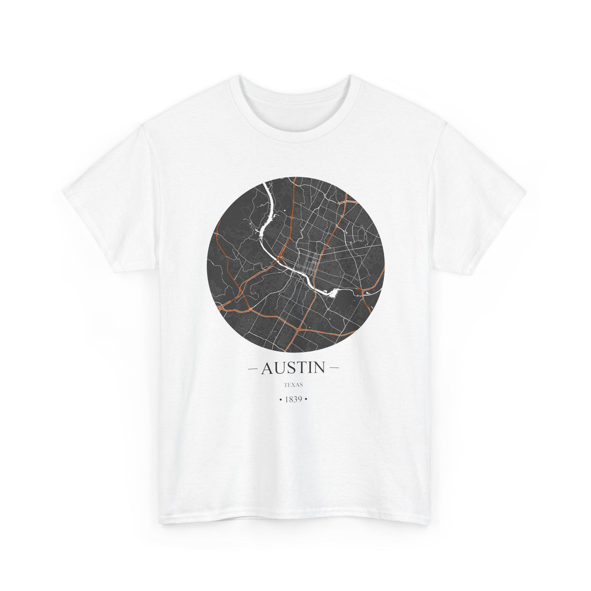 Austin, Texas 1839 Founders City Map Unisex Heavy Cotton Tee, Express Delivery available