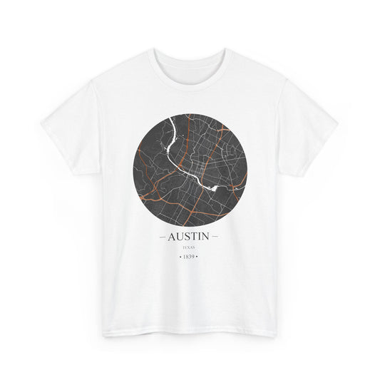 Austin, Texas 1839 Founders City Map Unisex Heavy Cotton Tee, Express Delivery available