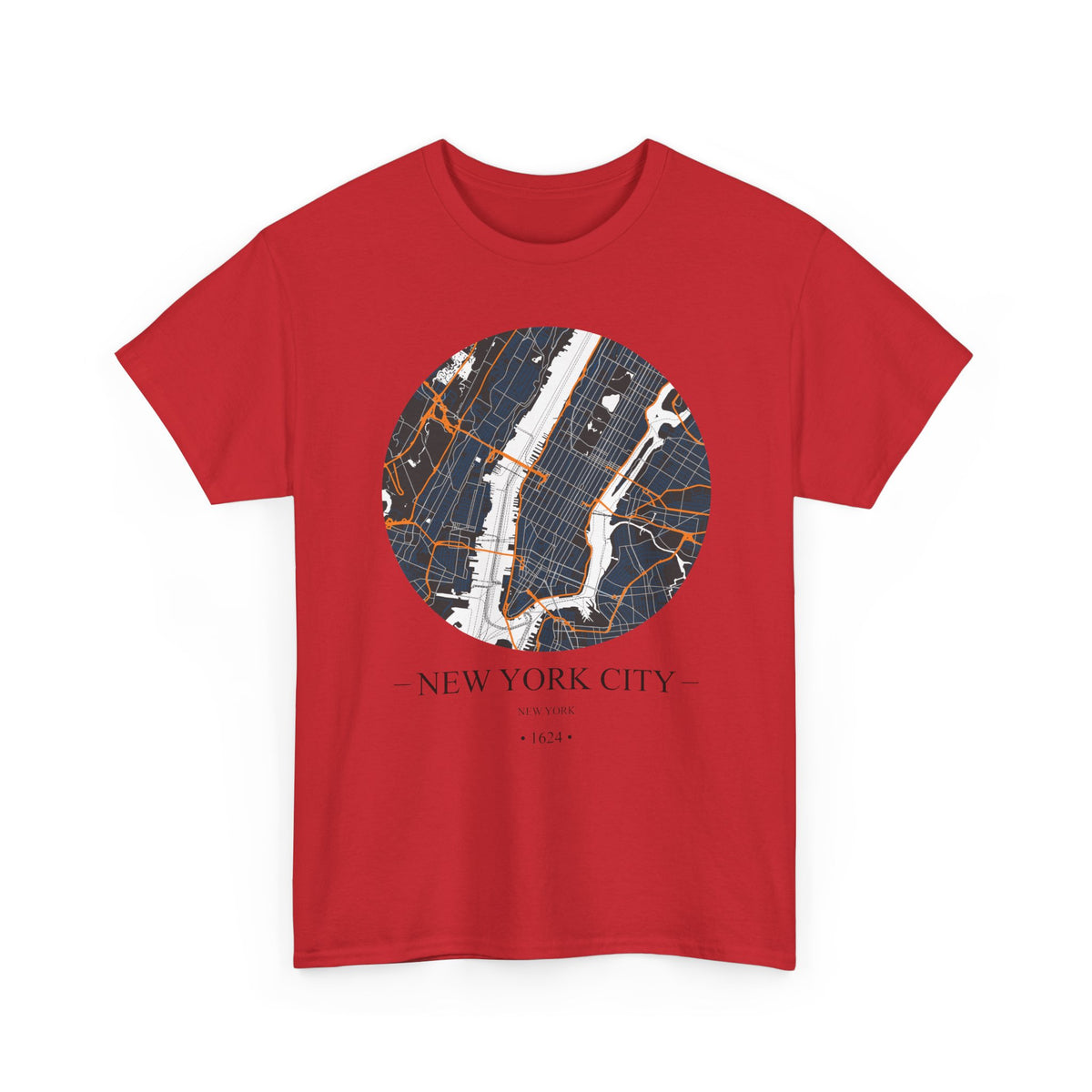 New York City, New York 1624 Founders City Map Unisex Heavy Cotton Tee, Express Delivery available