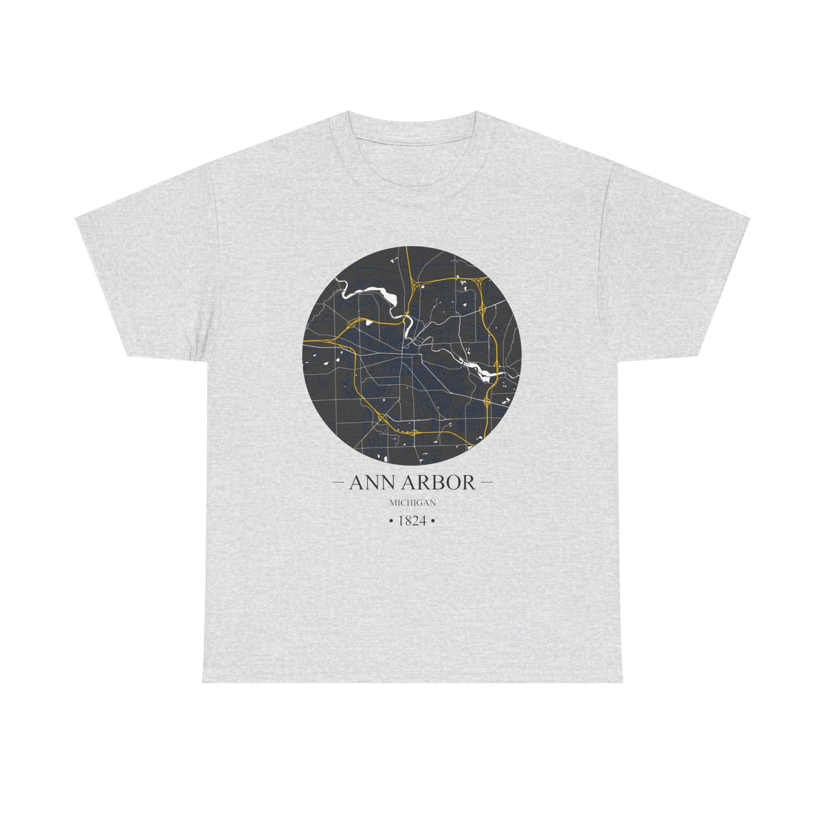 Ann Arbor, Michigan 1823 Founders City Map Unisex Heavy Cotton Tee, Express Delivery available