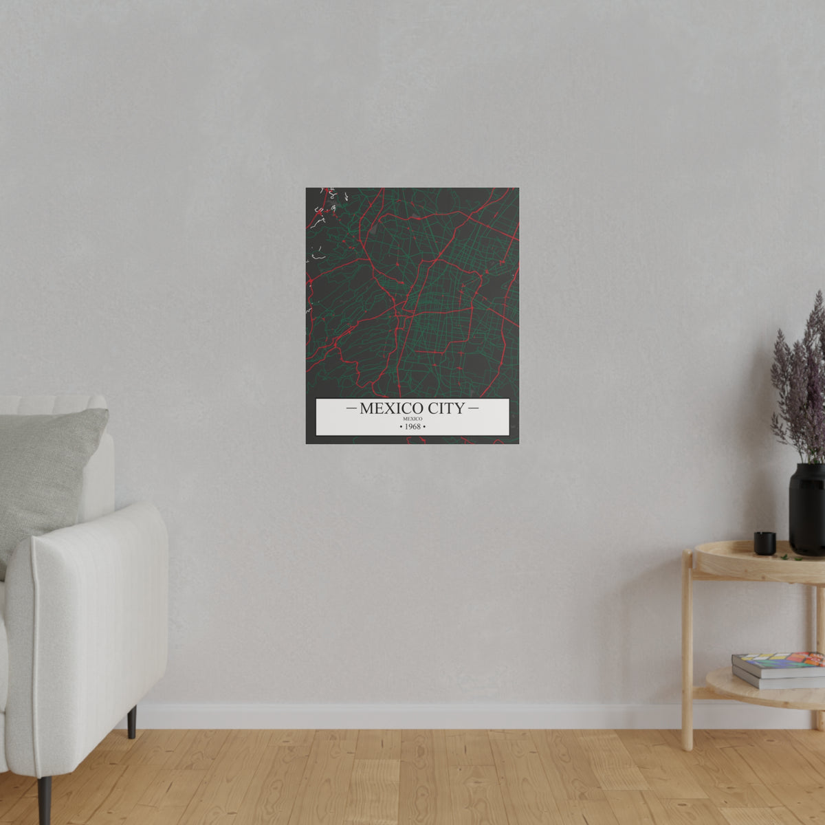 Mexico City, Mexico 1968, Color Map, Matte Canvas, Stretched, 0.75"