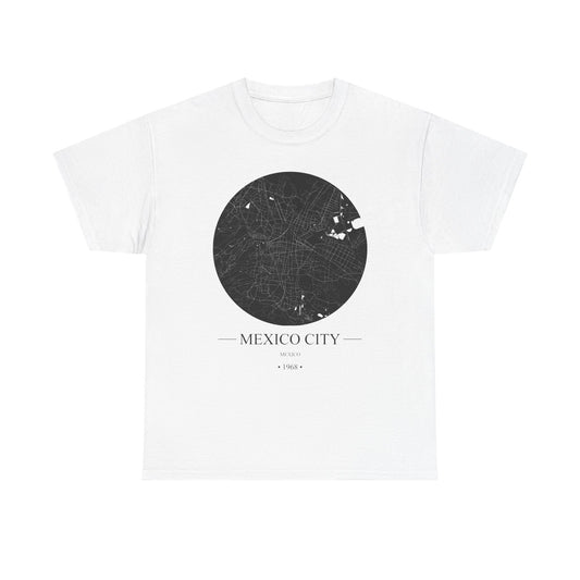Mexico City, Mexico 1968 Olympic Host City Map Unisex Heavy Cotton Tee