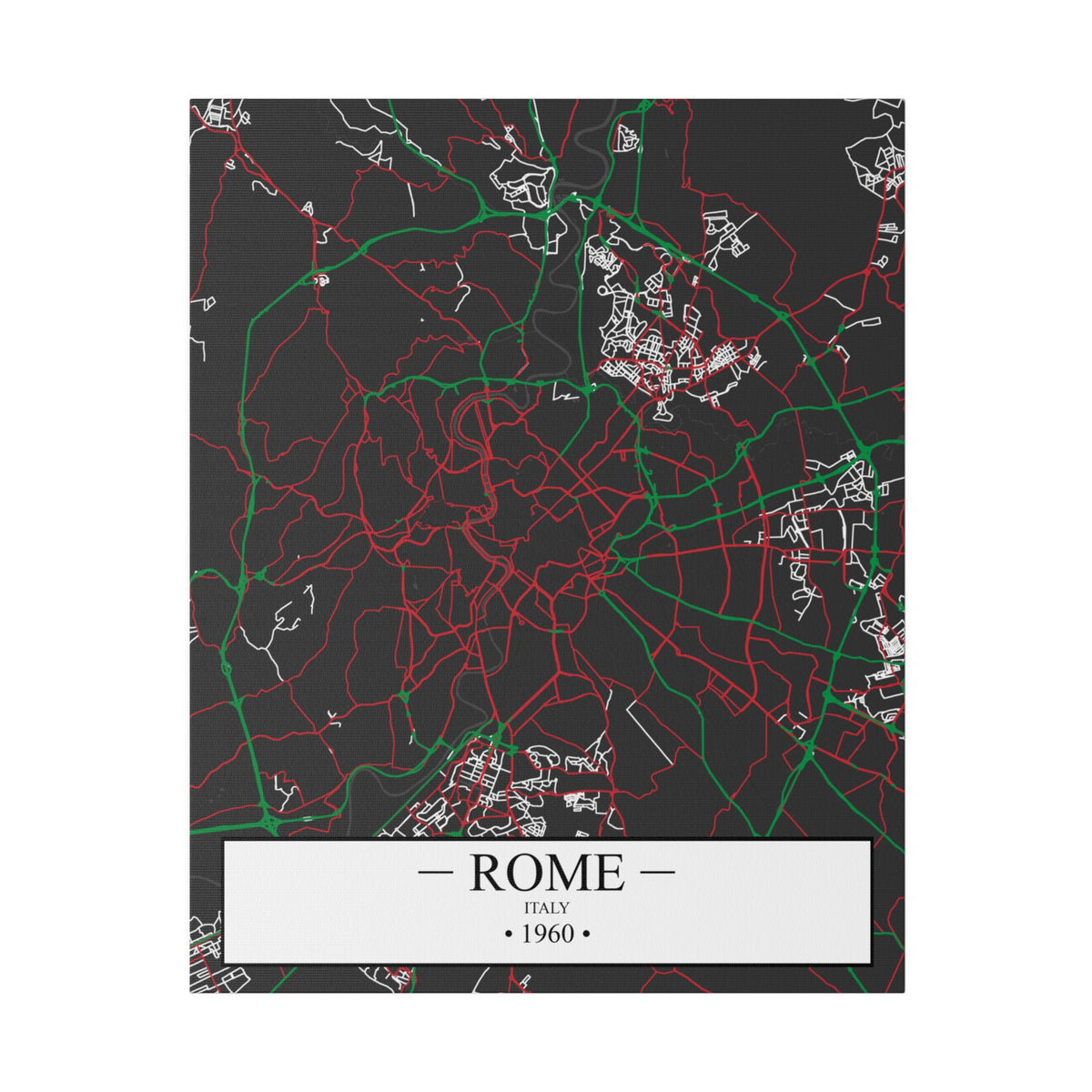 Rome, Italy 1960, Color Map, Matte Canvas, Stretched, 0.75"
