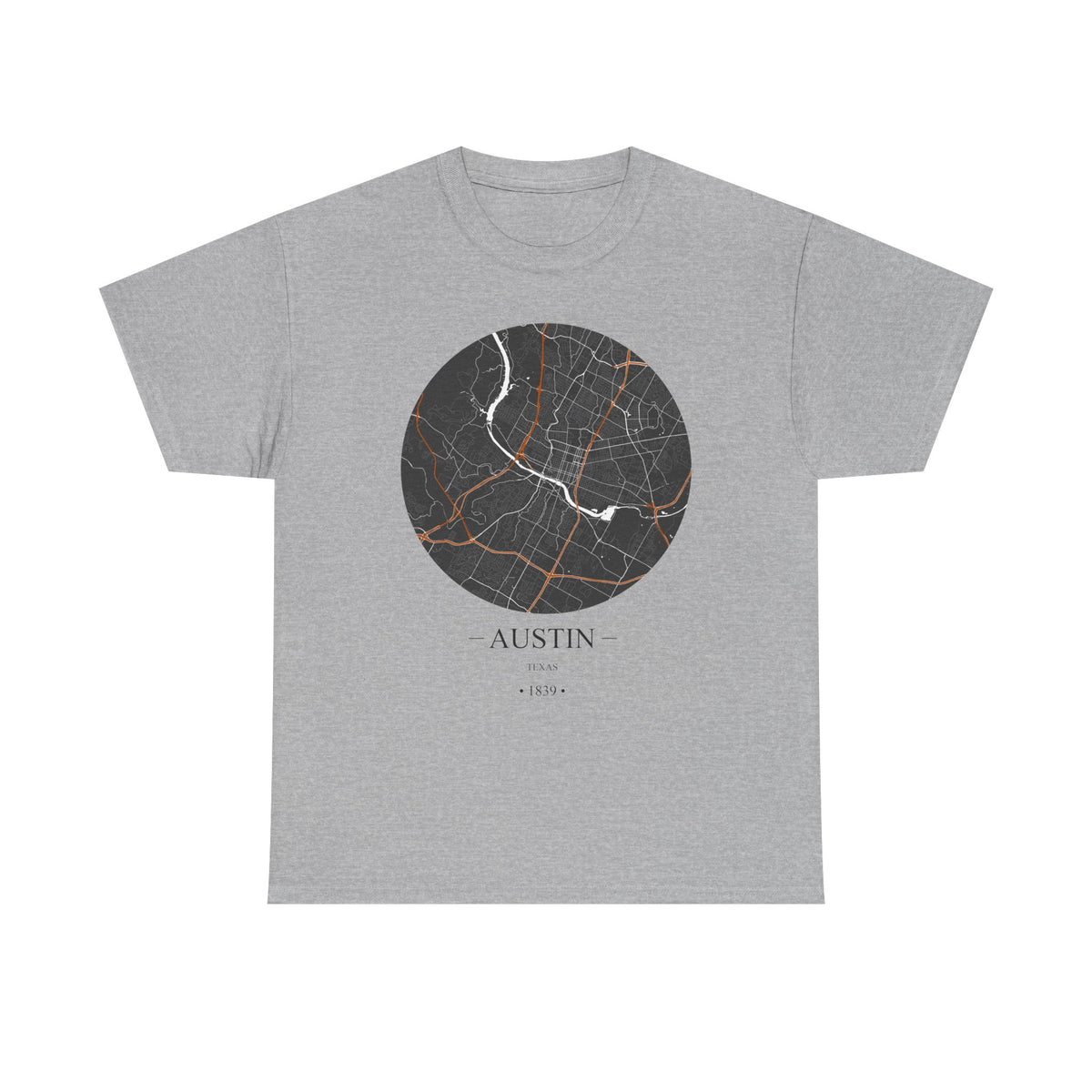 Austin, Texas 1839 Founders City Map Unisex Heavy Cotton Tee, Express Delivery available