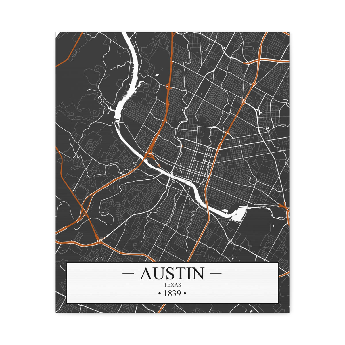 Austin, Texas 1839 Founders City Map, Matte Canvas Print (Stretched, 1.25")