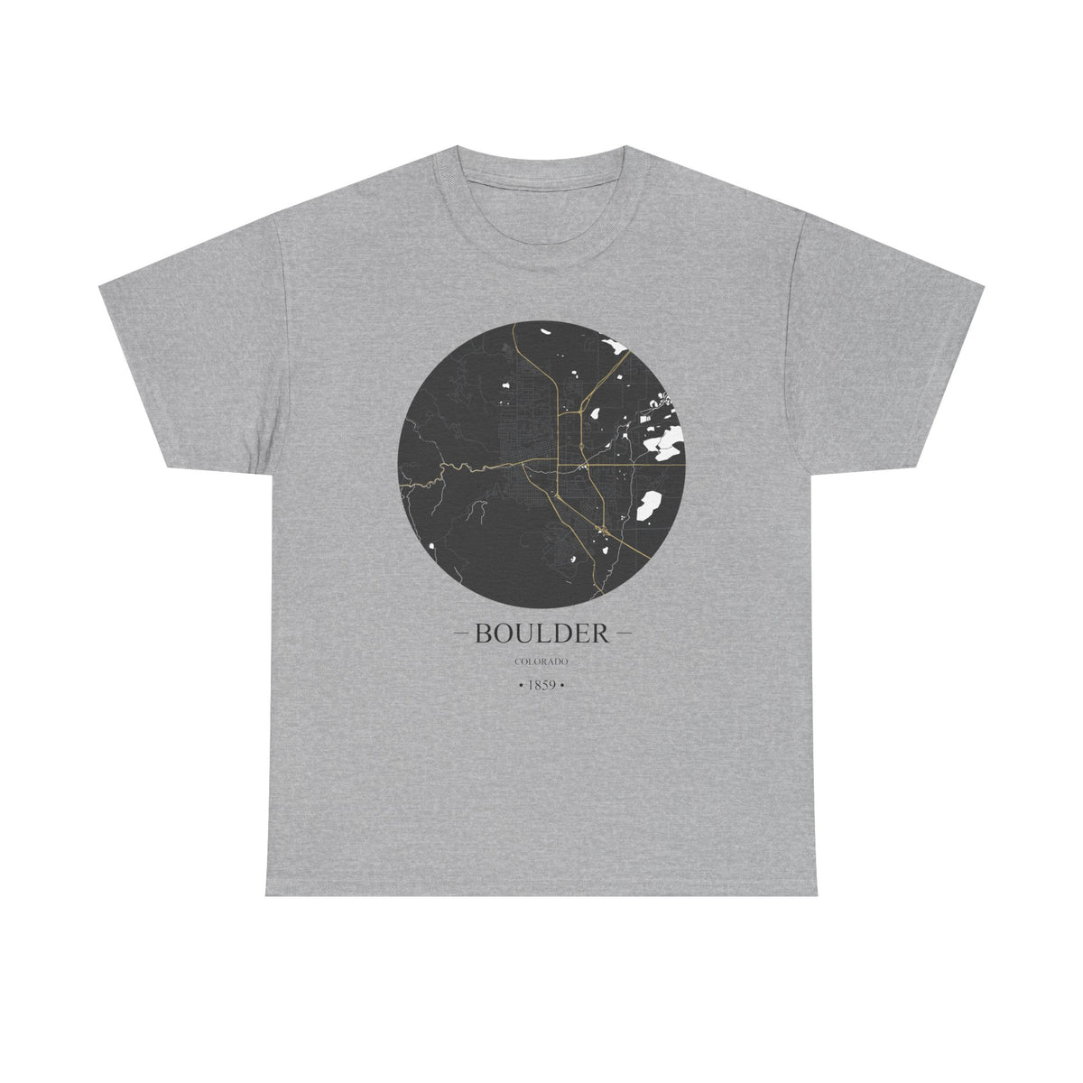 Boulder, Colorado 1859 Founders City Map Unisex Heavy Cotton Tee, Express Delivery available
