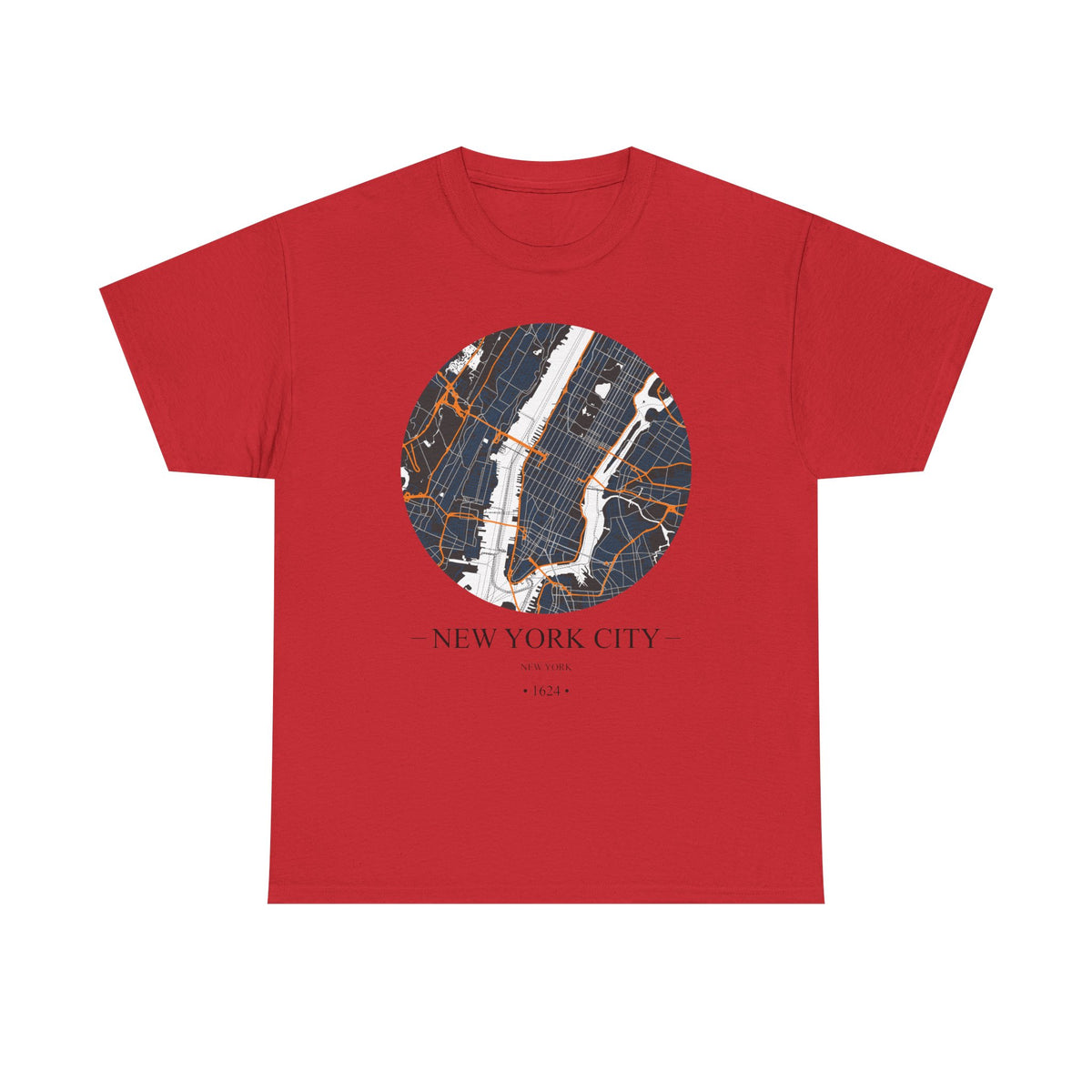 New York City, New York 1624 Founders City Map Unisex Heavy Cotton Tee, Express Delivery available
