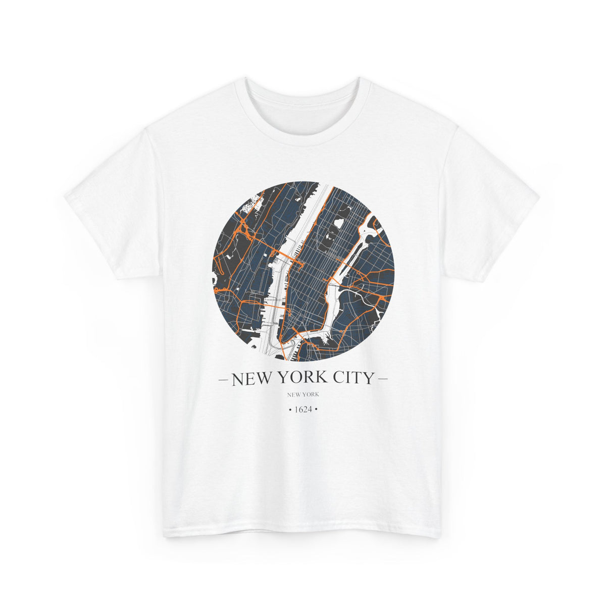 New York City, New York 1624 Founders City Map Unisex Heavy Cotton Tee, Express Delivery available