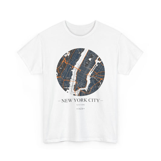 New York City, New York 1624 Founders City Map Unisex Heavy Cotton Tee, Express Delivery available