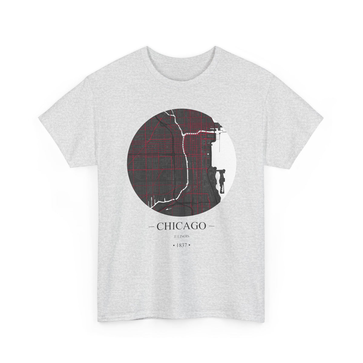 Chicago, Illinois 1837 Founders City Map Unisex Heavy Cotton Tee, Express Delivery available