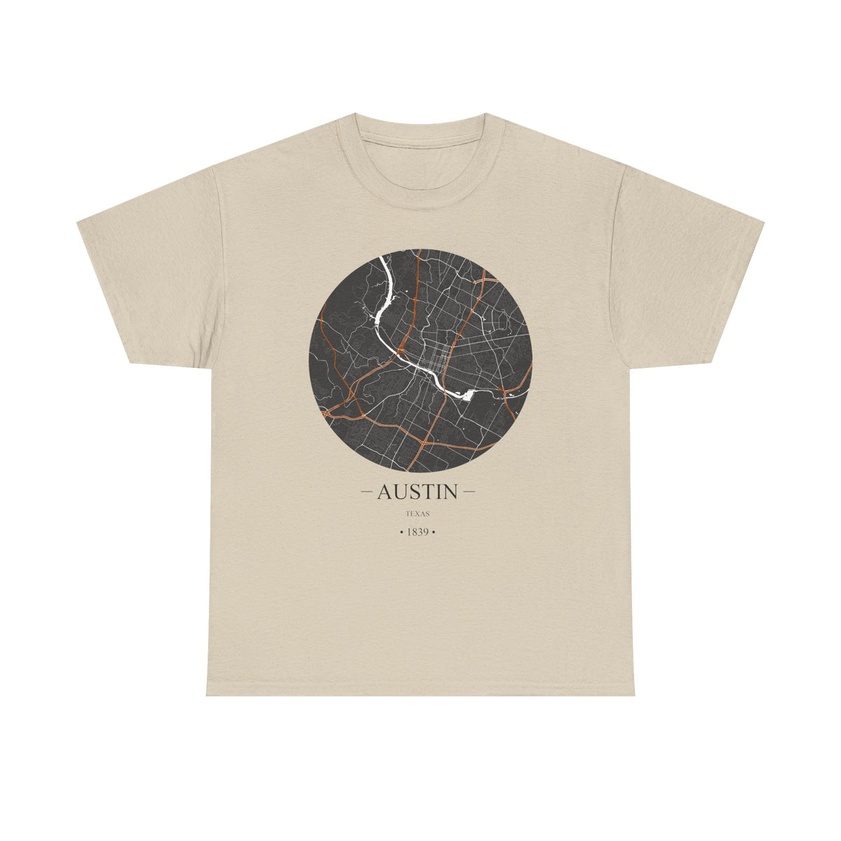 Austin, Texas 1839 Founders City Map Unisex Heavy Cotton Tee, Express Delivery available