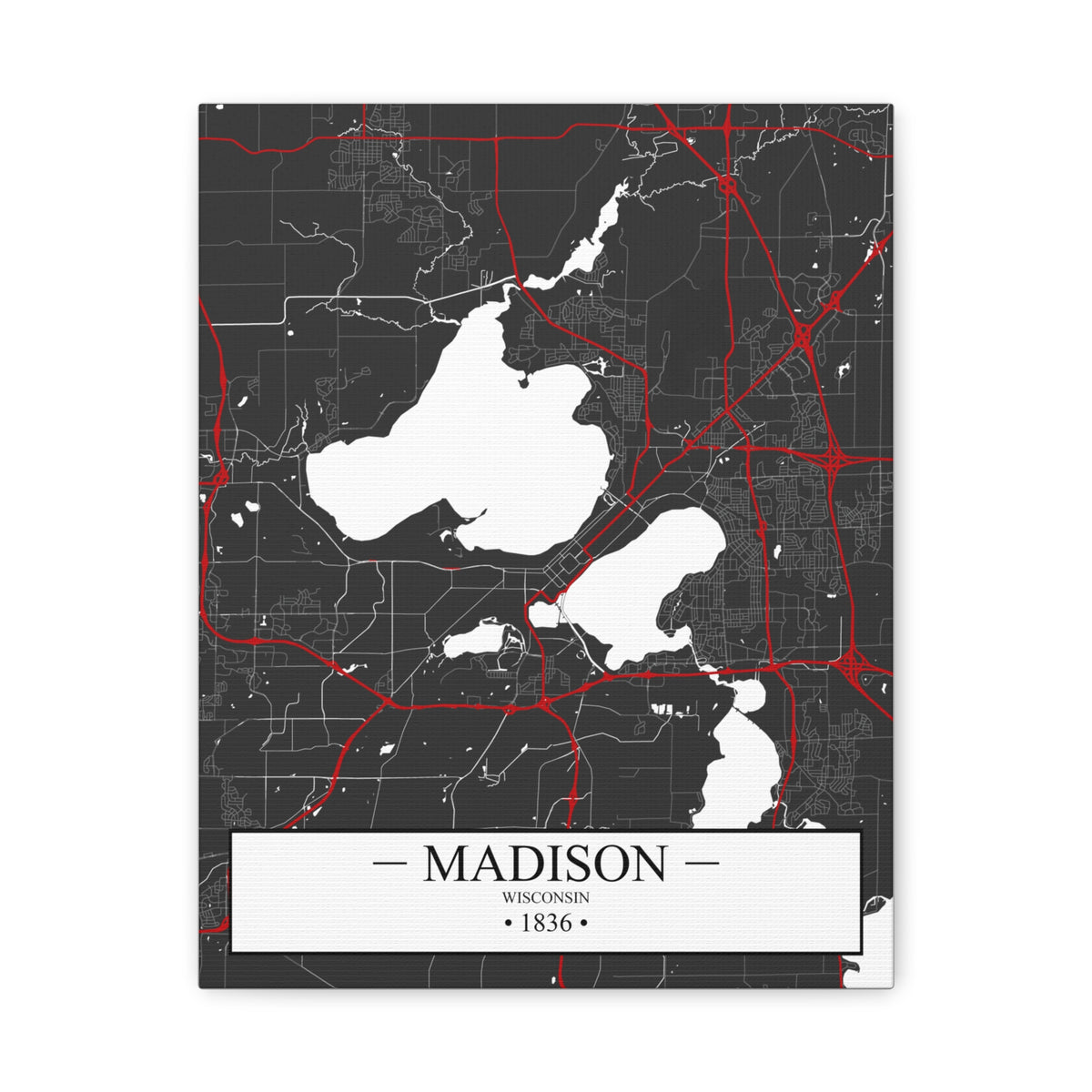 Madison, Wisconsin 1848 Founders City Map, Matte Canvas Print (Stretched, 1.25")
