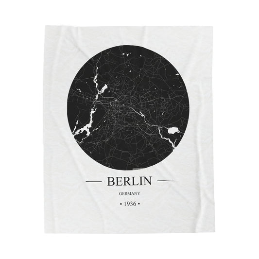 Berlin, Germany 1936 Olympic Host City Map Velveteen Plush Blanket