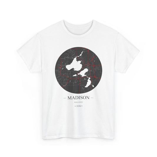 Madison, Wisconsin 1836 Founders City Map Unisex Heavy Cotton Tee, Express Delivery available