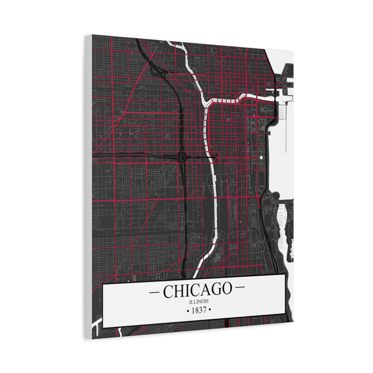 Chicago, Illinois 1837 Founders City Map, Matte Canvas Print (Stretched, 1.25")