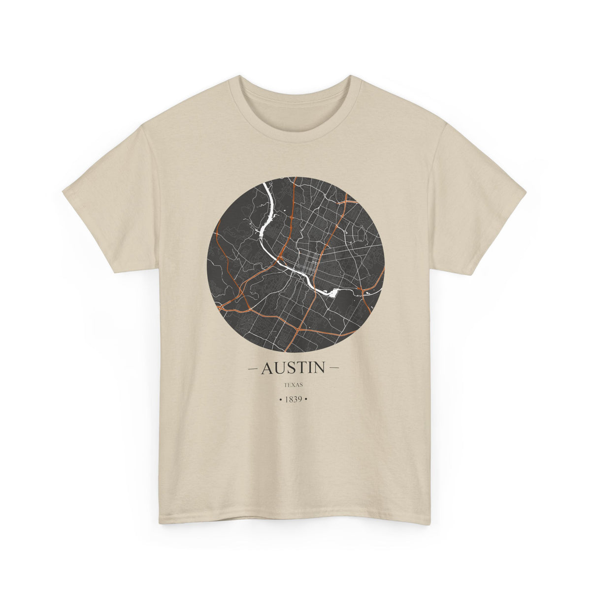 Austin, Texas 1839 Founders City Map Unisex Heavy Cotton Tee, Express Delivery available