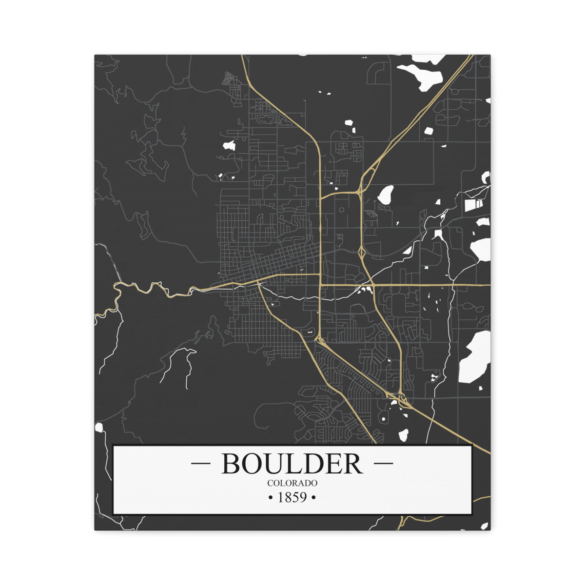 Boulder, Colorado 1871 Founders City Map, Matte Canvas Print (Stretched, 1.25")