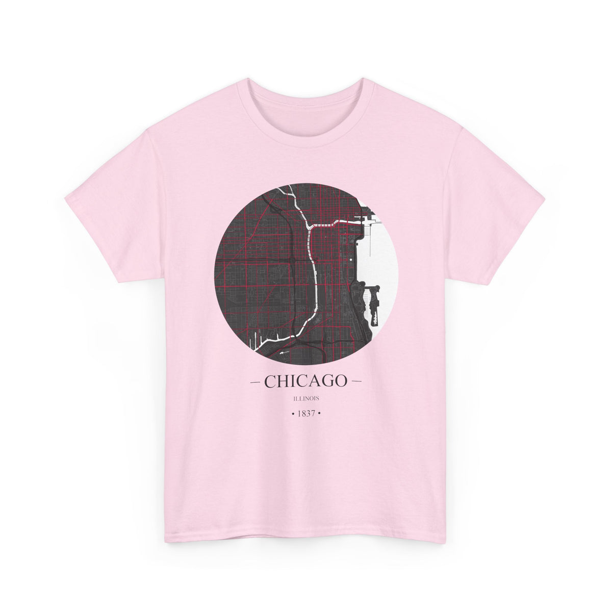 Chicago, Illinois 1837 Founders City Map Unisex Heavy Cotton Tee, Express Delivery available