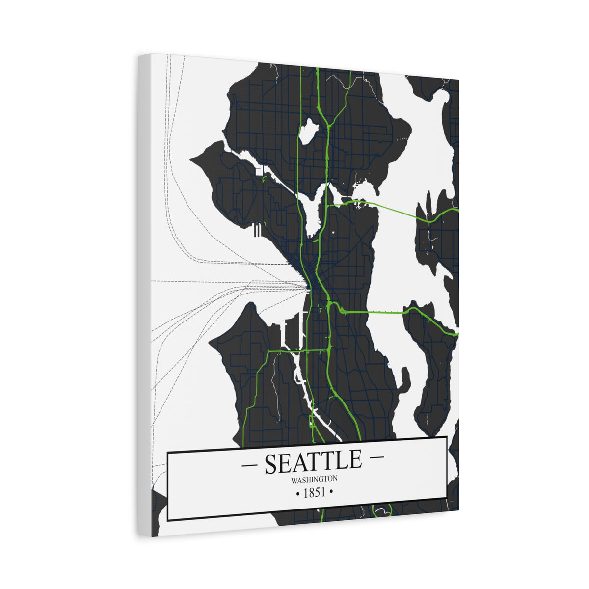 Seattle, Washington 1851 Founders City Map, Matte Canvas Print (Stretched, 1.25")