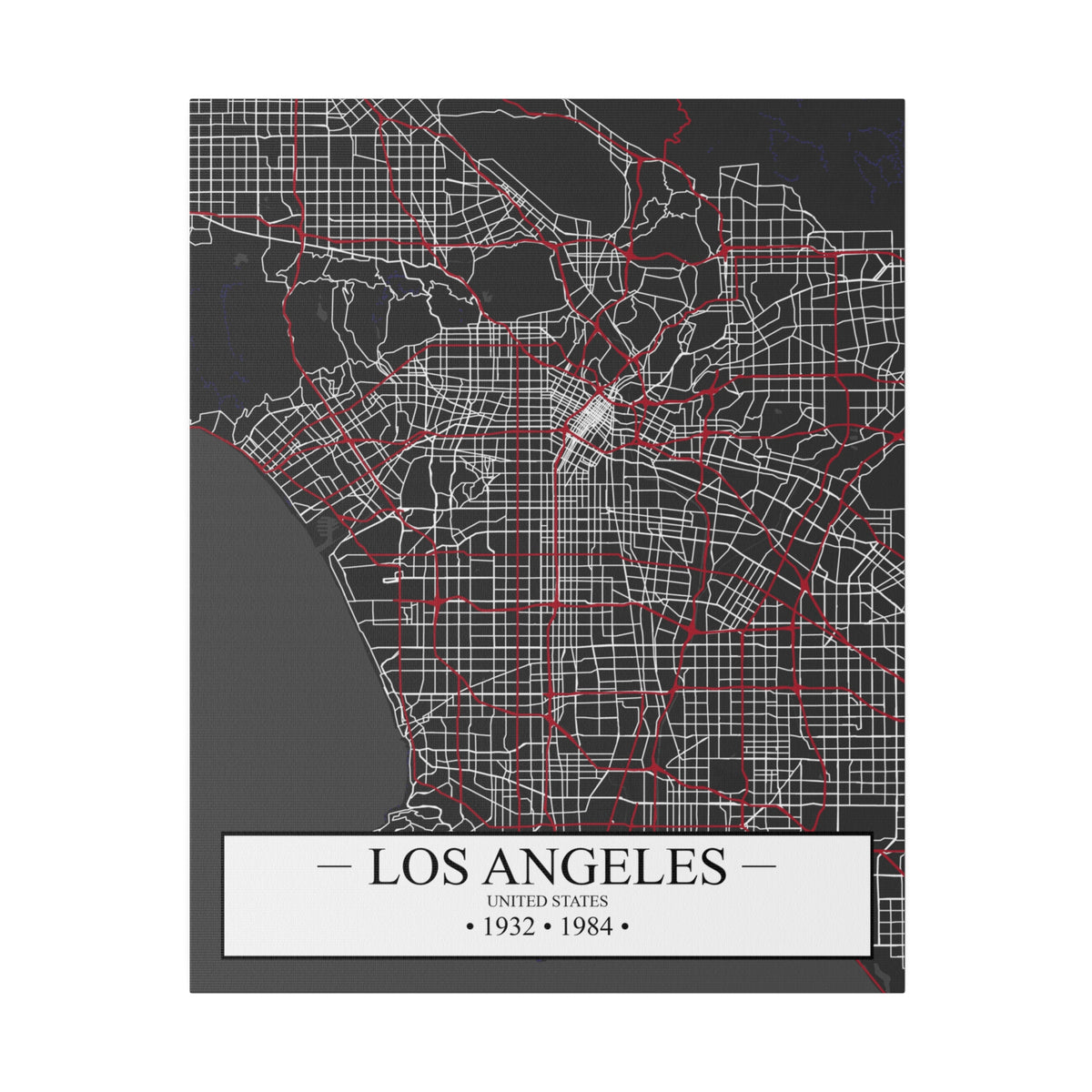 Los Angeles, United States 1932 & 1984, Color Map, Matte Canvas, Stretched, 0.75"