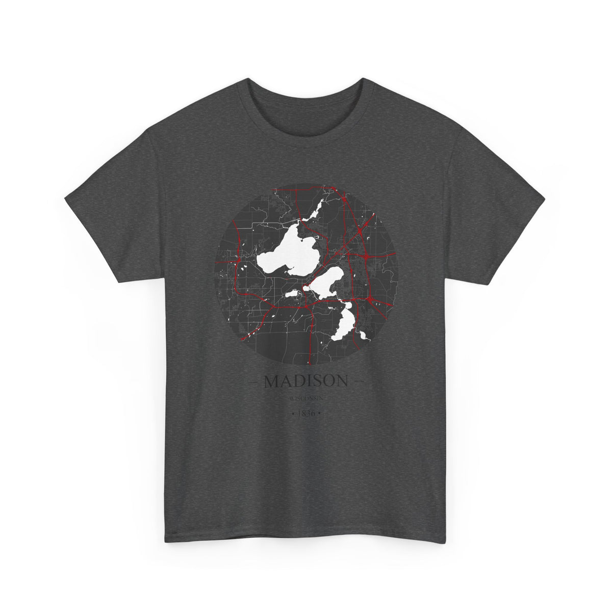 Madison, Wisconsin 1836 Founders City Map Unisex Heavy Cotton Tee, Express Delivery available
