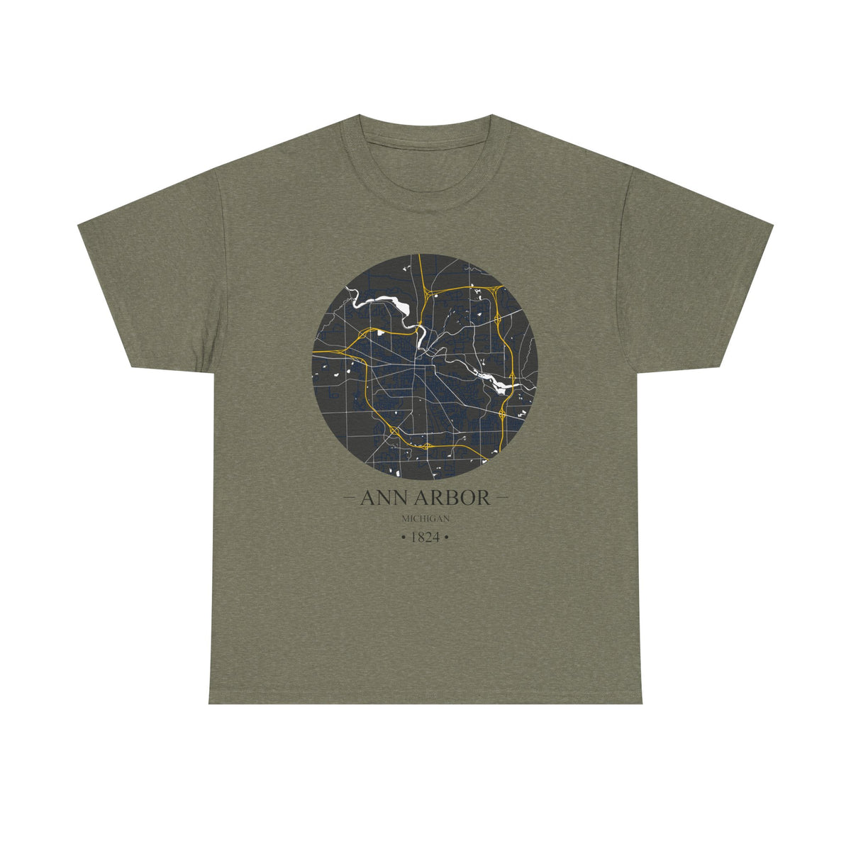 Ann Arbor, Michigan 1823 Founders City Map Unisex Heavy Cotton Tee, Express Delivery available