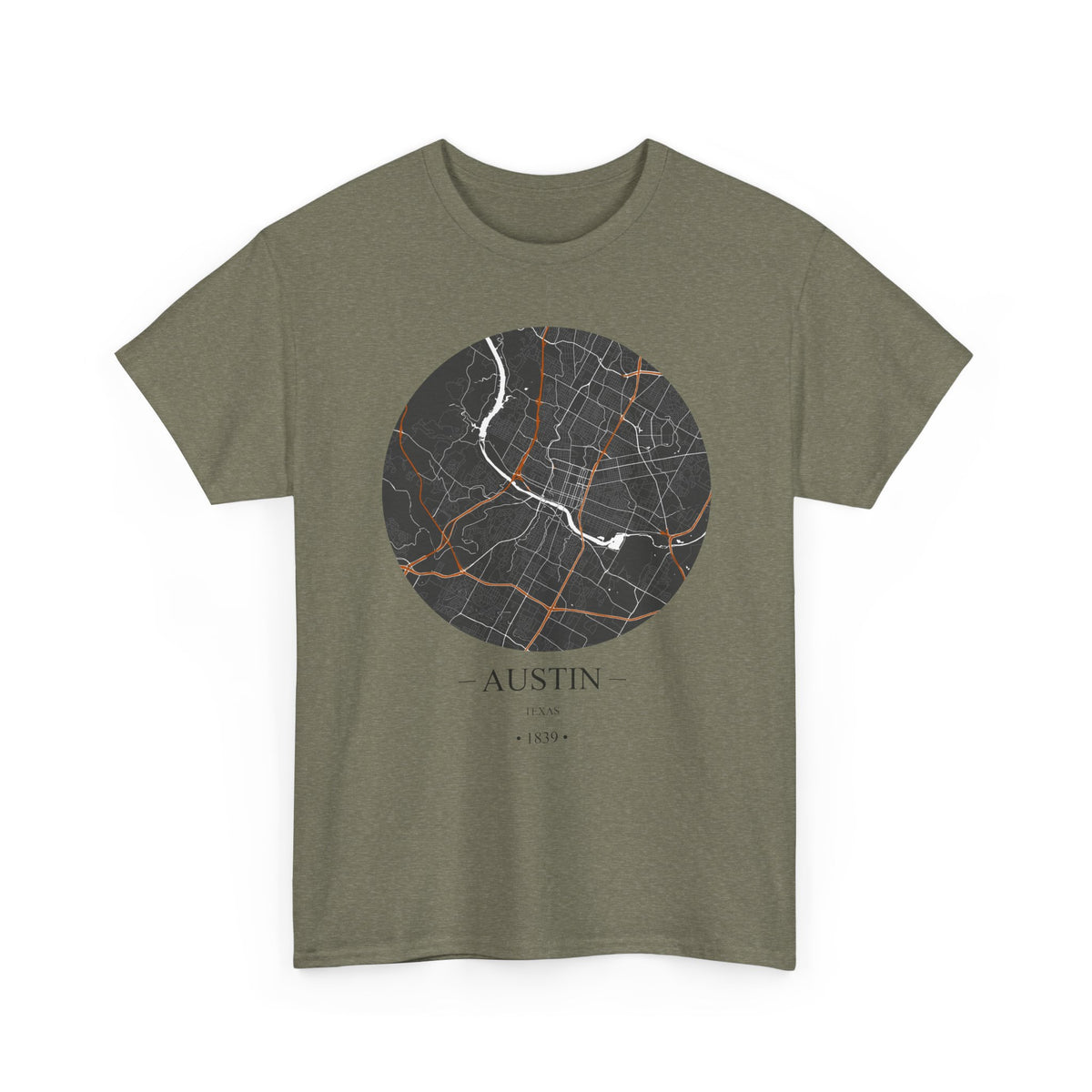 Austin, Texas 1839 Founders City Map Unisex Heavy Cotton Tee, Express Delivery available