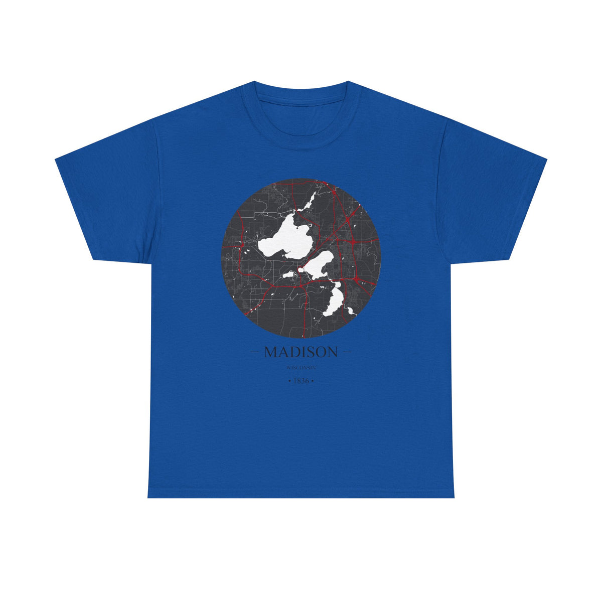 Madison, Wisconsin 1836 Founders City Map Unisex Heavy Cotton Tee, Express Delivery available