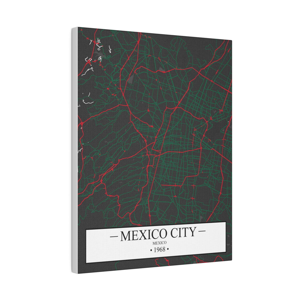 Mexico City, Mexico 1968, Color Map, Matte Canvas, Stretched, 0.75"