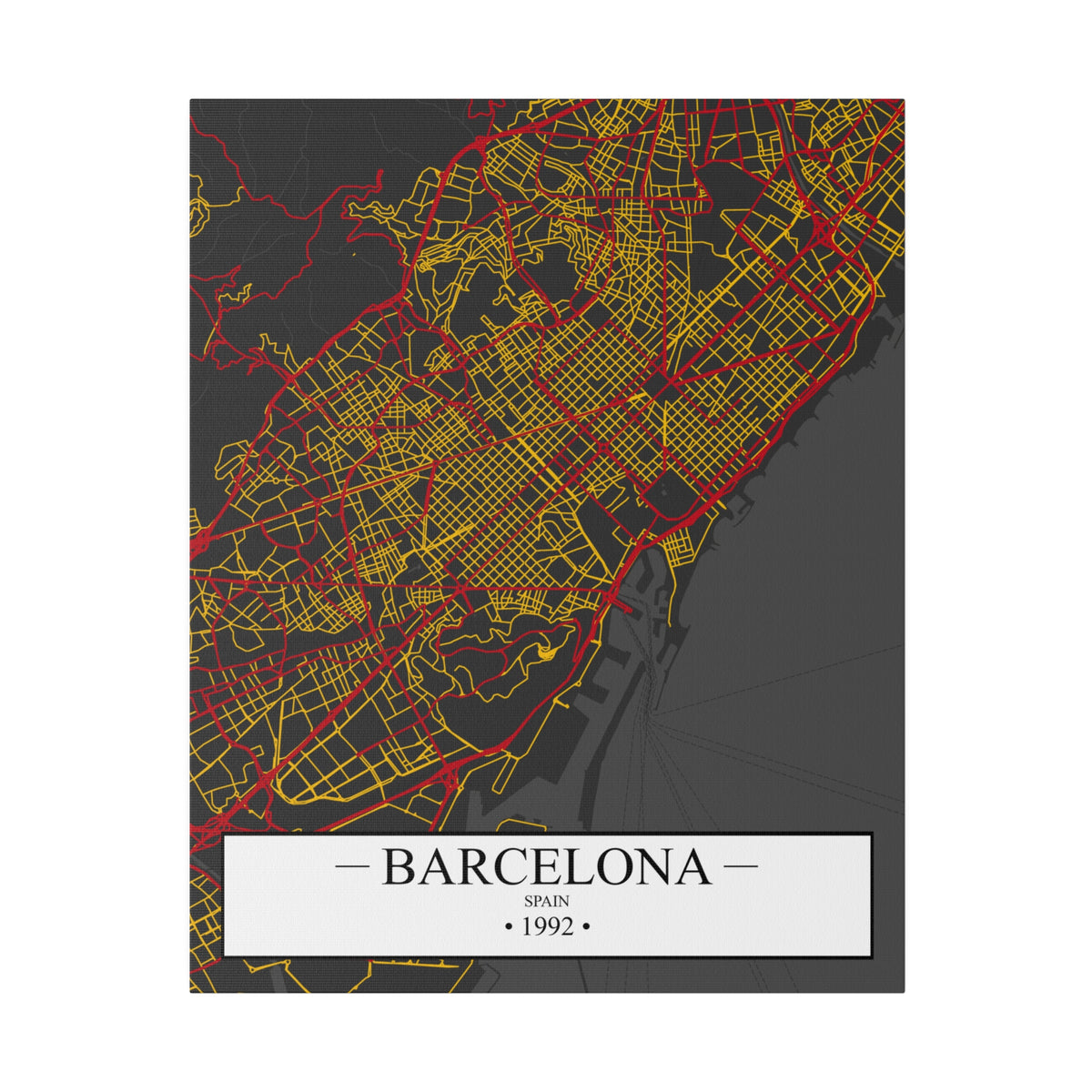 Barcelona, Spain 1992, Color Map, Matte Canvas, Stretched, 0.75"