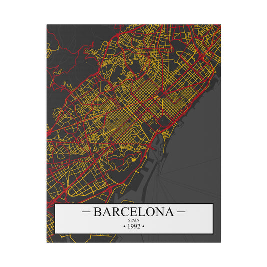 Barcelona, Spain 1992, Color Map, Matte Canvas, Stretched, 0.75"