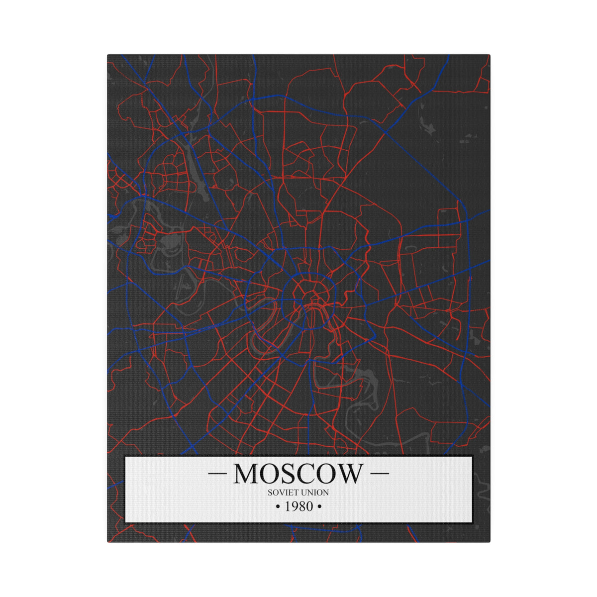Moscow, Soviet Union 1980, Color Map, Matte Canvas, Stretched, 0.75"