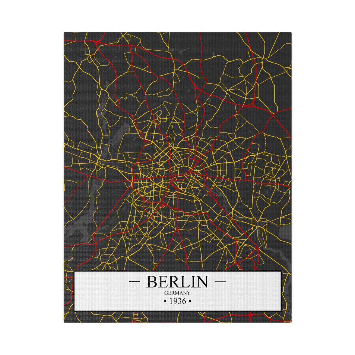 Berlin, Germany 1936, Color Map, Matte Canvas, Stretched, 0.75"