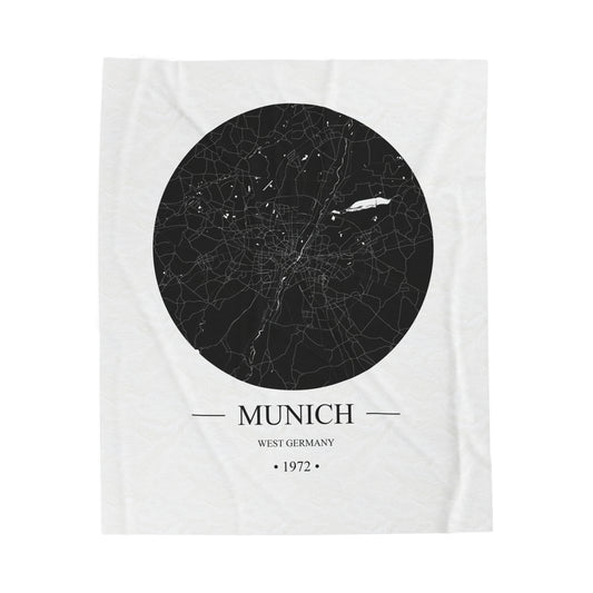 Munich, West Germany 1972 Olympic Host City Map Velveteen Plush Blanket