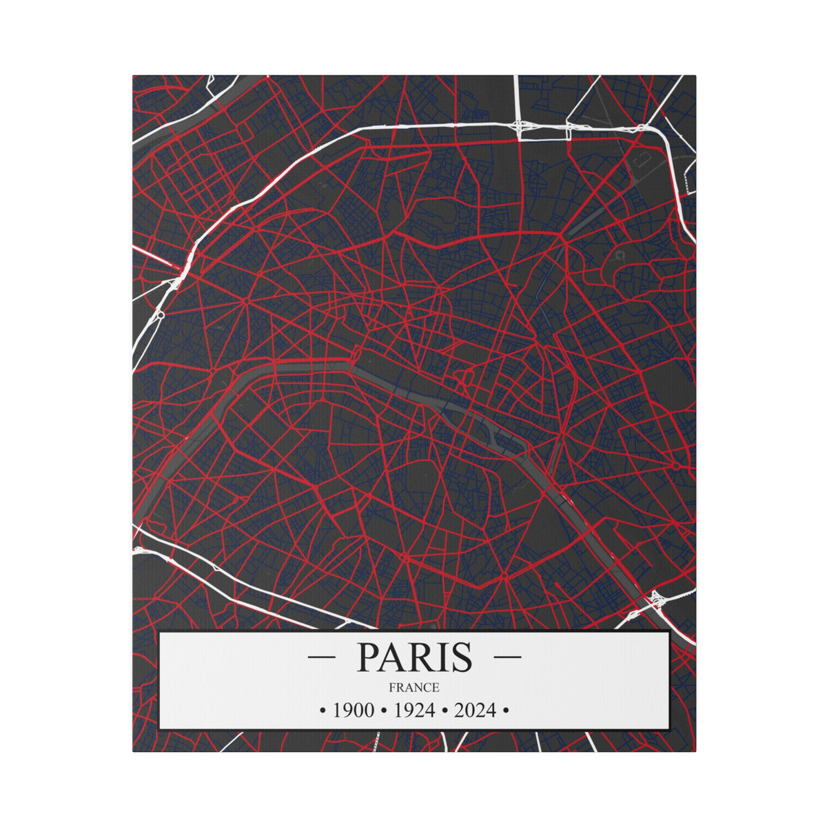 Paris, France 1900, 1924 & 2024, Color Map, Matte Canvas, Stretched, 0.75"