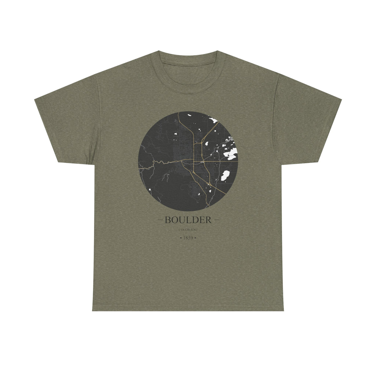 Boulder, Colorado 1859 Founders City Map Unisex Heavy Cotton Tee, Express Delivery available